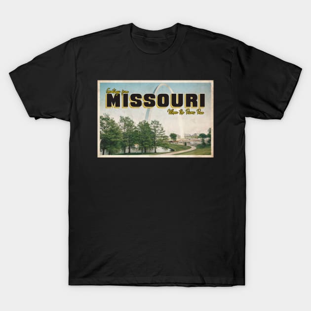 Greetings from Missouri - Vintage Travel Postcard Design T-Shirt by fromthereco